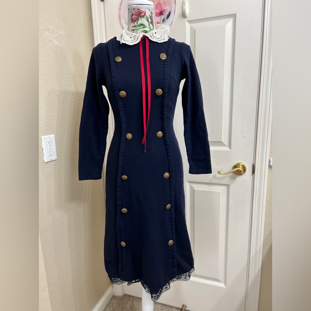 Chic Navy Double-Breasted Long Sleeve Dress - Picture 1 of 8